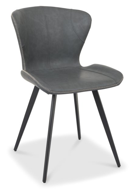 Gallery Collection Garcia - Dark Grey Vintage Faux Leather Scoop Back Chair with Black Legs (Pair)