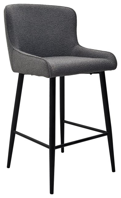 Gallery Collection Rubens - Grey Boucle Fabric Bar Stools with Black Legs (Pair)