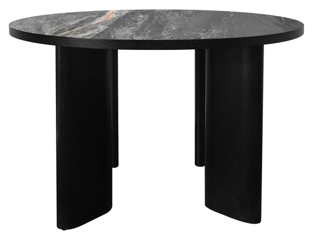 Gallery Collection Carmen Gloss Grey Sintered Stone 4 Seater Dining Table with Black Painted Veneer Base