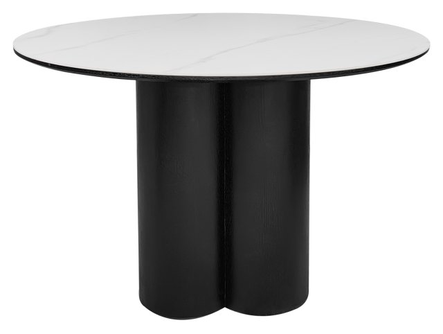 Gallery Collection Warren Matt White Sintered Stone 4 Seater Table with Black Oak Pedestal